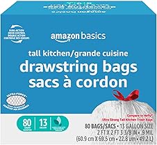 Amazon Basics Ultra - Force Tall Kitchen Drawstring Trash Bags, Classic Clean Scented,...