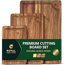 ROYAL CRAFT WOOD Acacia Cutting Boards Set of 3 with Juice Groove