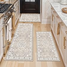 Washable Boho Kitchen Rug Set of 3 - Non-slip Stain Resistant Mats