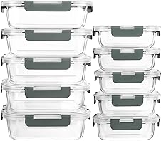 10-Pack Glass Meal Prep Containers with Airtight Snap Locking Lids