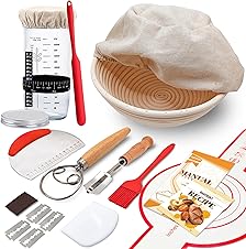 Sourdough Starter Kit with Proofing Basket and Glass Jar for Baking