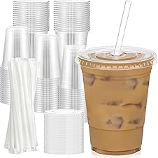 Dealusy 100 Pack - 16 oz Clear Plastic Cups with Lids & Straws, Food S