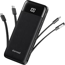 Charmast 10000mAh Portable Charger, Slim Power Bank with Built-in Cabl