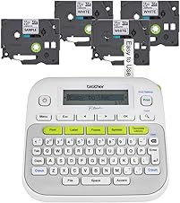 Brother P-Touch PTD210 Label Maker Bundle with 4 Tapes, White