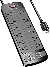 ALESTOR Surge Protector Power Strip with 12 Outlets and 4 USB Ports