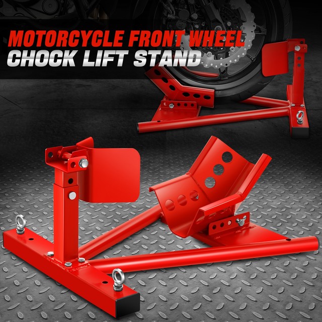 Red Adjustable Motorcycle Support Wheel Chock Stand 15"-21" 4000 lbs Capacity