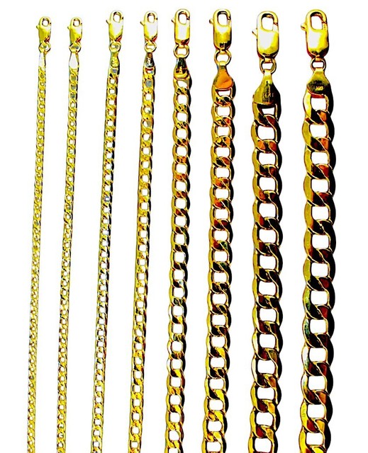 14K Yellow Gold Curb Cuban Necklace Bracelet Chain 2mm-9mm 7"-30"