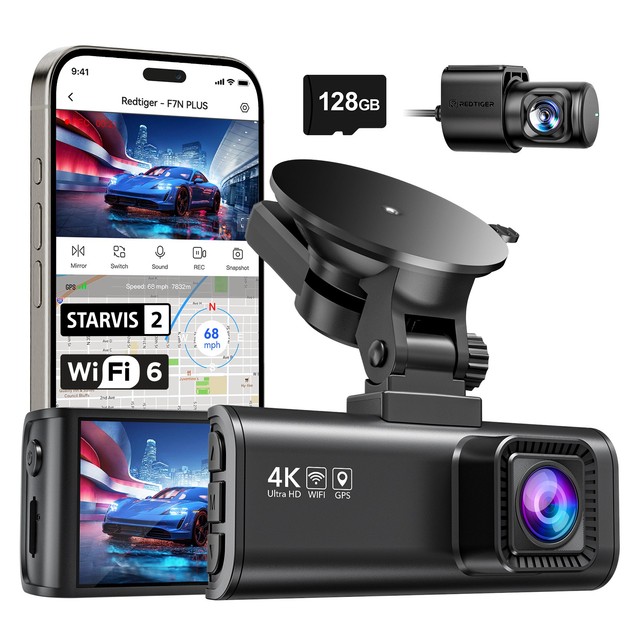 REDTIGER F7NP Dash Camera Front and Rear 4K with WiFi and GPS, 128GB