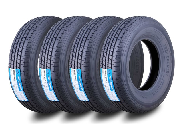 Set of 4 Free Country ST225/75R15 Trailer Tires 10PR with Side Scuff Guard