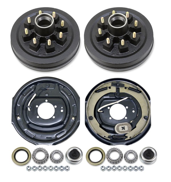 8 on 6.5" Trailer Hub Drum Kits with 12"x2" Electric Brakes for 7000lb Axle