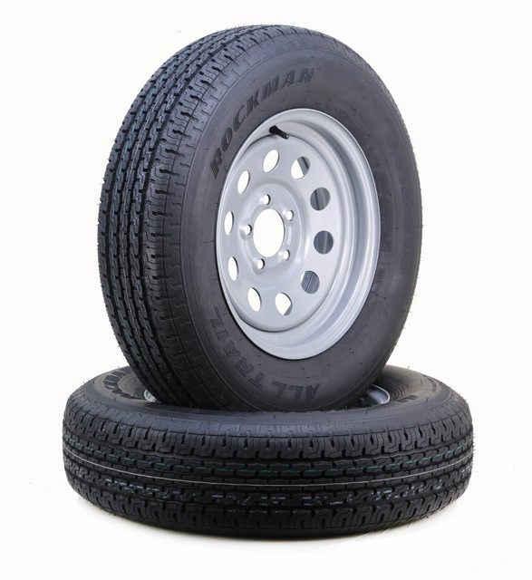 Set of 2 Trailer Tires Silver Mod Rim ST205/75R15 8-Ply 5 Lug