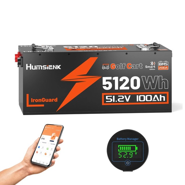 Humsienk 48V 100Ah Lithium LiFePO4 Battery 200A BMS Golf Cart Bluetooth
