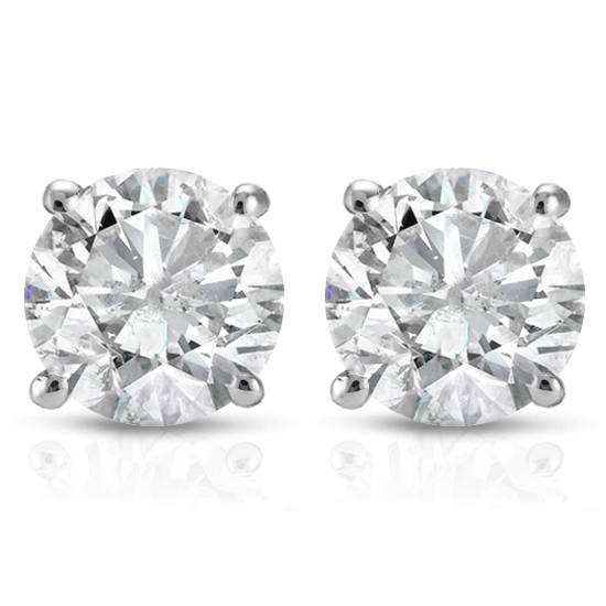 1/2Ct TW Round Natural Diamond Studs Earrings 14K White or Yellow Gold