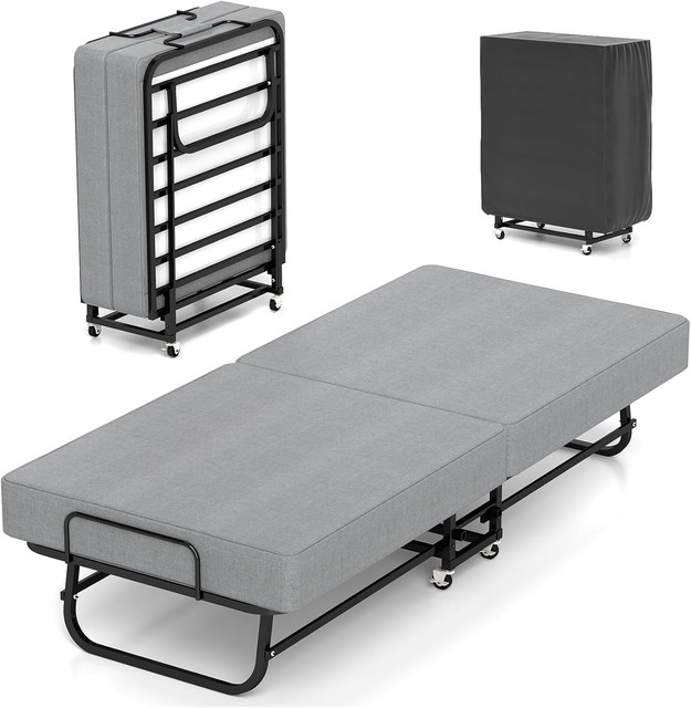 Portable Folding Bed with Memory Foam Mattress Rollaway Cot
