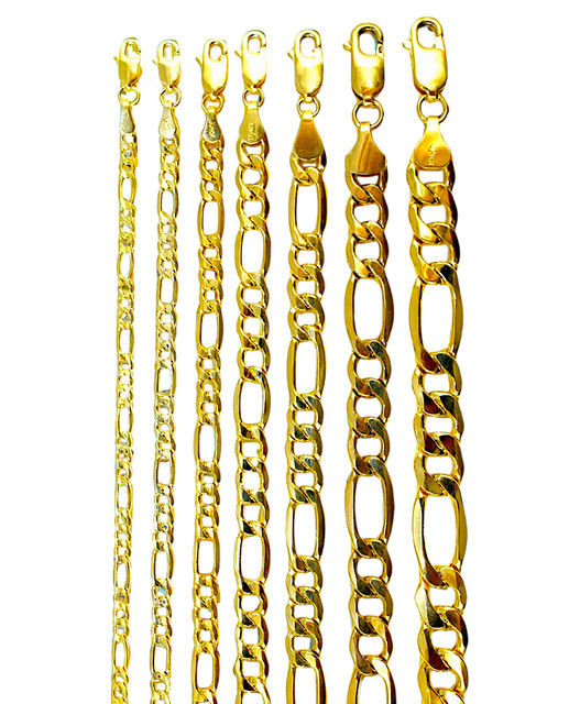 10K Yellow Gold Figaro Necklace and Bracelet Chain 2mm-8mm 7"-30"