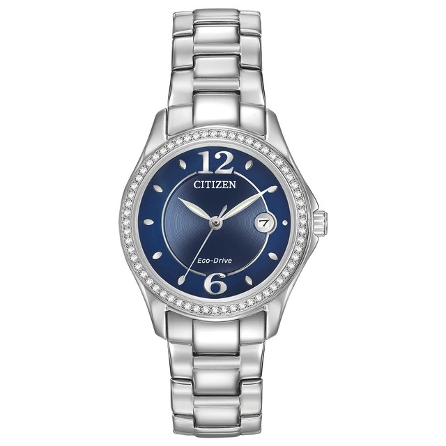 Citizen Eco-Drive Women's Crystal Date Indicator Silver Watch 30MM FE1140-86L
