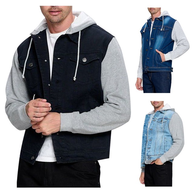 Men's Cotton Denim Long Sleeve Hooded Trucker Jacket