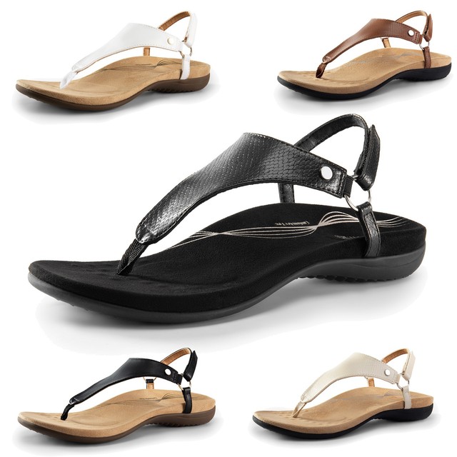 Women Flat Sandals Arch Support Soft Cushion T-Strap Thong Sandals