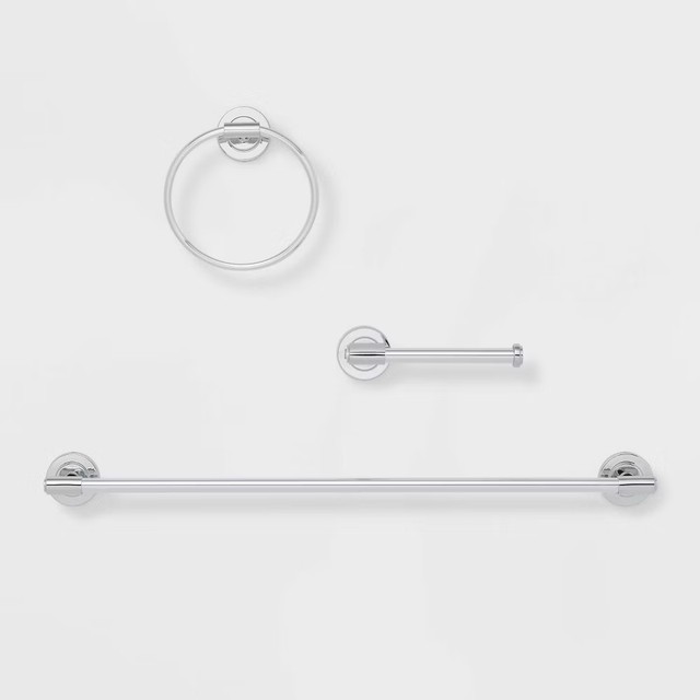 3pc Clean Bath Hardware Set Chrome - Threshold with Towel Ring and Tissue Holder