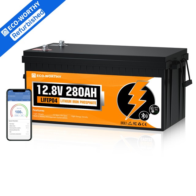 Refurbished ECO-WORTHY 12V 280Ah Bluetooth LiFePO4 Lithium Battery