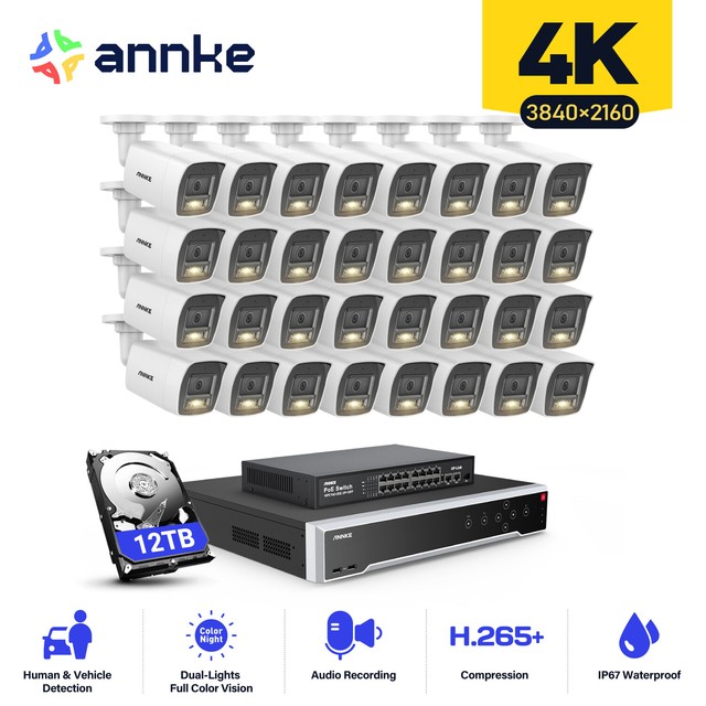 ANNKE 32CH 12MP NVR 4K Audio AI POE Security IP Camera System