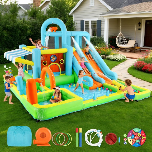 10IN1 Inflatable Double Water Slides Bounce House Splash Pool