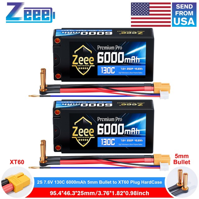 2xZeee 2S Shorty Lipo Battery 6000mAh 7.6V 130C HardCase