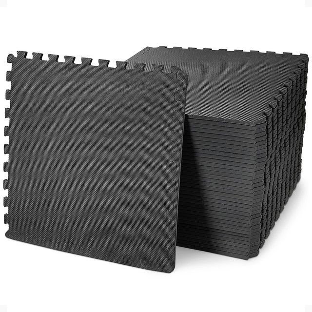 BalanceFrom Fitness Interlocking EVA Foam Exercise Mat Tiles, Black, 144 Sq Ft