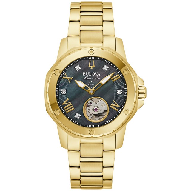 Bulova Women's Marine Star Automatic Gold Stainless Steel Watch 35mm 97P171