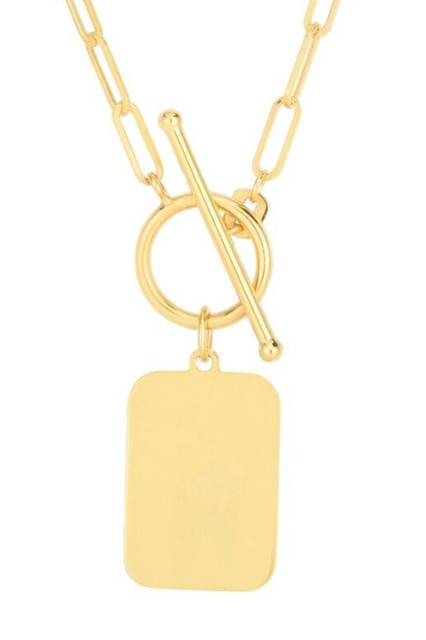 14k Yellow Gold 18" Lite PAPERCLIP Dog Tag Toggle Chain Necklace
