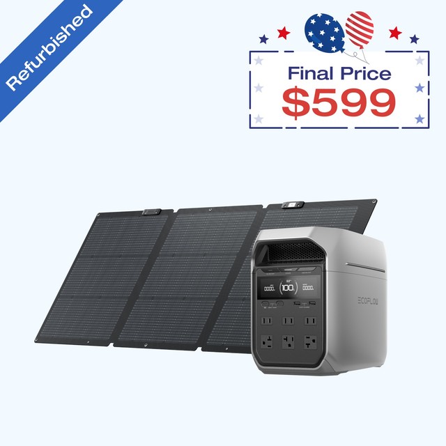 Refurbished EcoFlow DELTA 3 Plus 1024Wh Portable Power Station with 160W Solar Panel