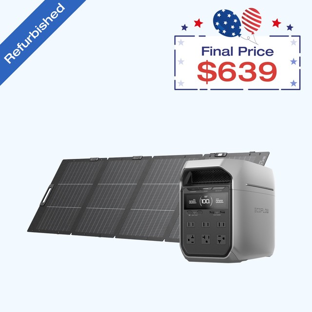 Refurbished EcoFlow DELTA 3 Plus 1024Wh Portable Power Station + 220W Solar Panel