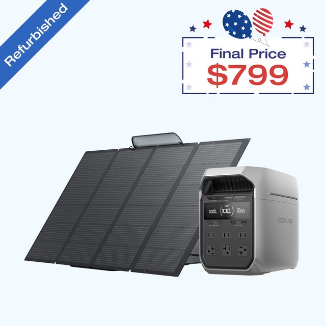 Refurbished EcoFlow DELTA 3 Plus 1024Wh Portable Power Station with 400W Solar Panel