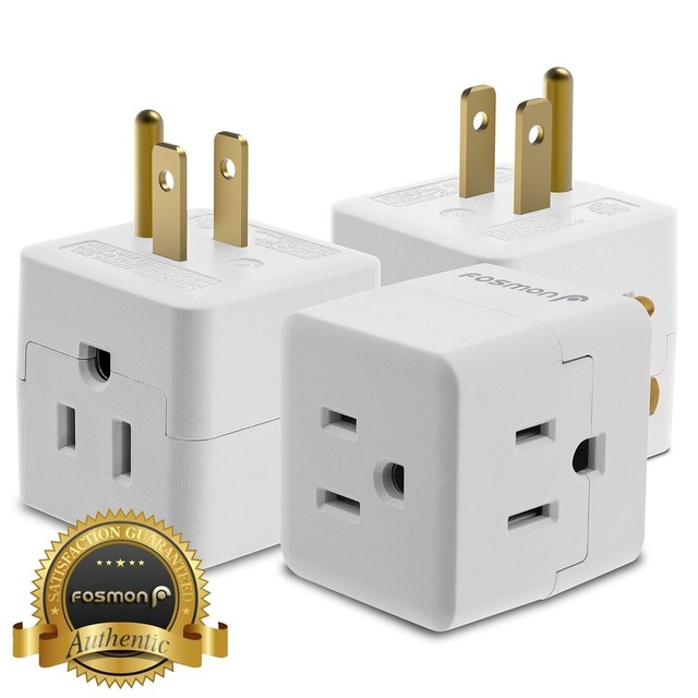3 Pack 3 Outlet Extender Indoor Grounded AC Power Wall Tap