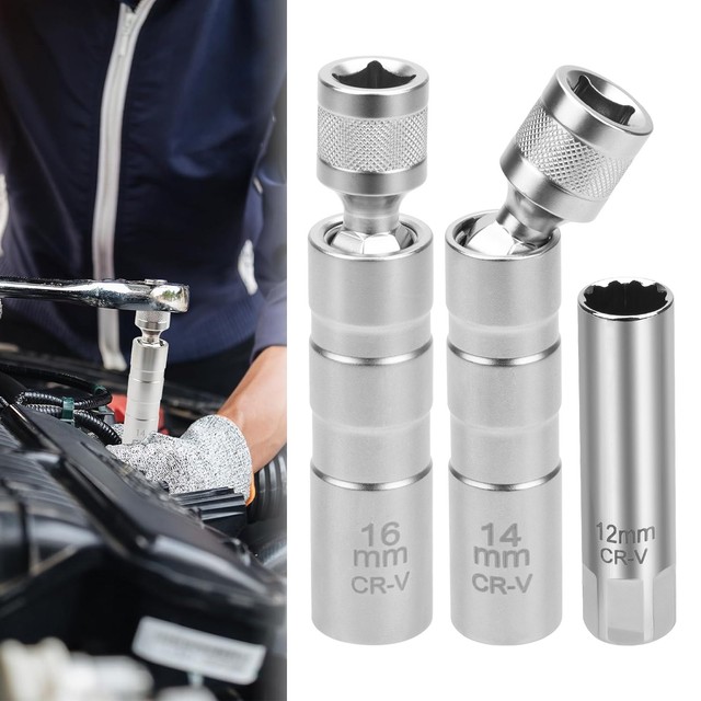 Thin Wall Magnetic Swivel Spark Plug Socket 12-Point 12MM 14MM 16MM