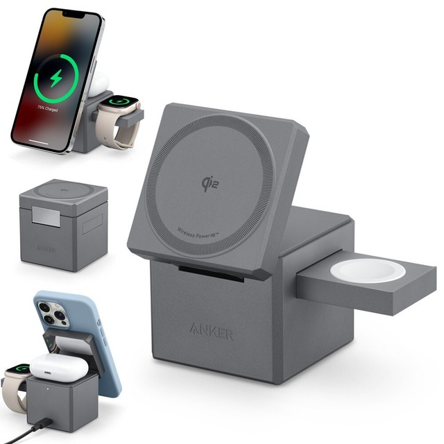 Anker 3-in-1 Cube MagSafe Charger Stand 15W Wireless Charging for Apple