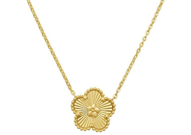 14k Yellow Gold 12MM Radiating Flower Charm Pendant with 18" Cable Chain