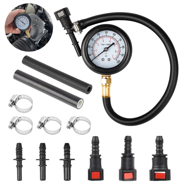 Fuel Injection Pressure Tester Gauge Kit with 3 Connectors 100 PSI