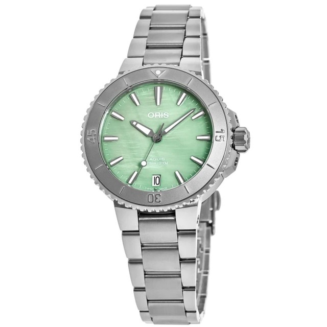 Oris Aquis Date Green Mother of Pearl Unisex Watch 01 733 7770 4157-07