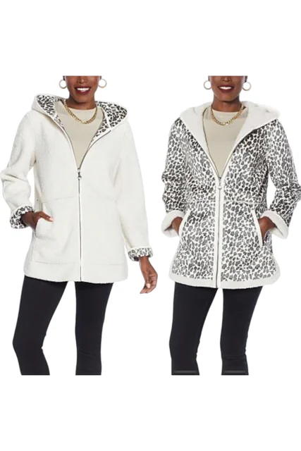 Laurier Women's Faux Shearling 30″ Zip Parka Leopard
